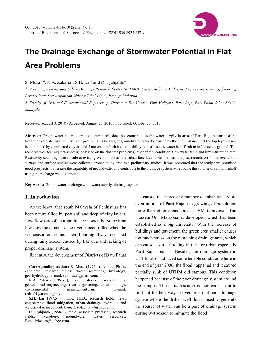 The Drainage Exchange of Stormwater Potential in Flat Area Problems