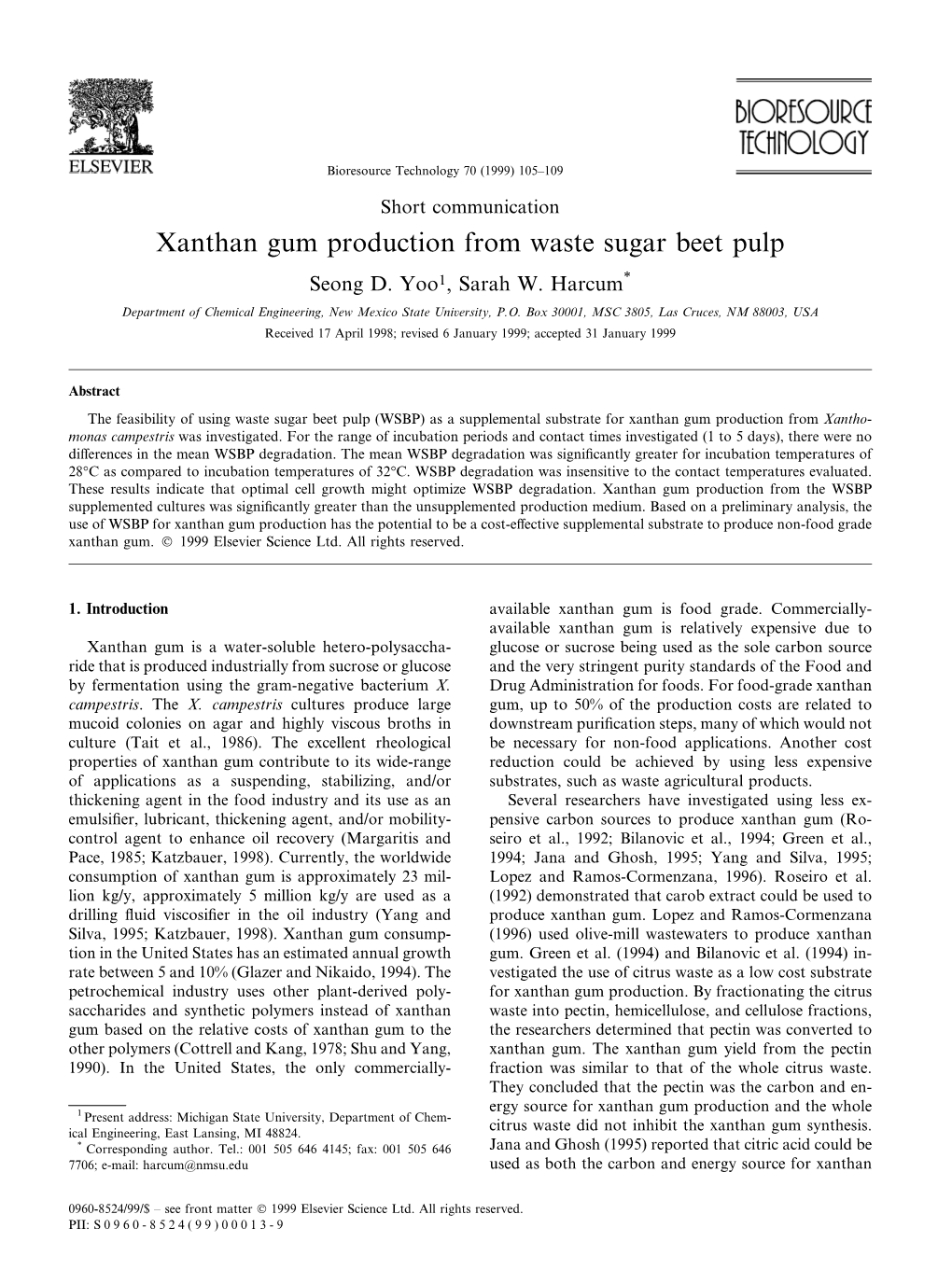 Xanthan Gum Production from Waste Sugar Beet Pulp Seong D