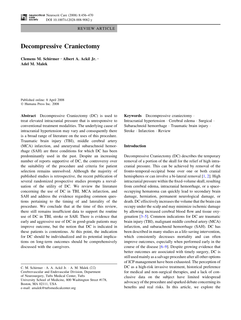 Decompressive Craniectomy