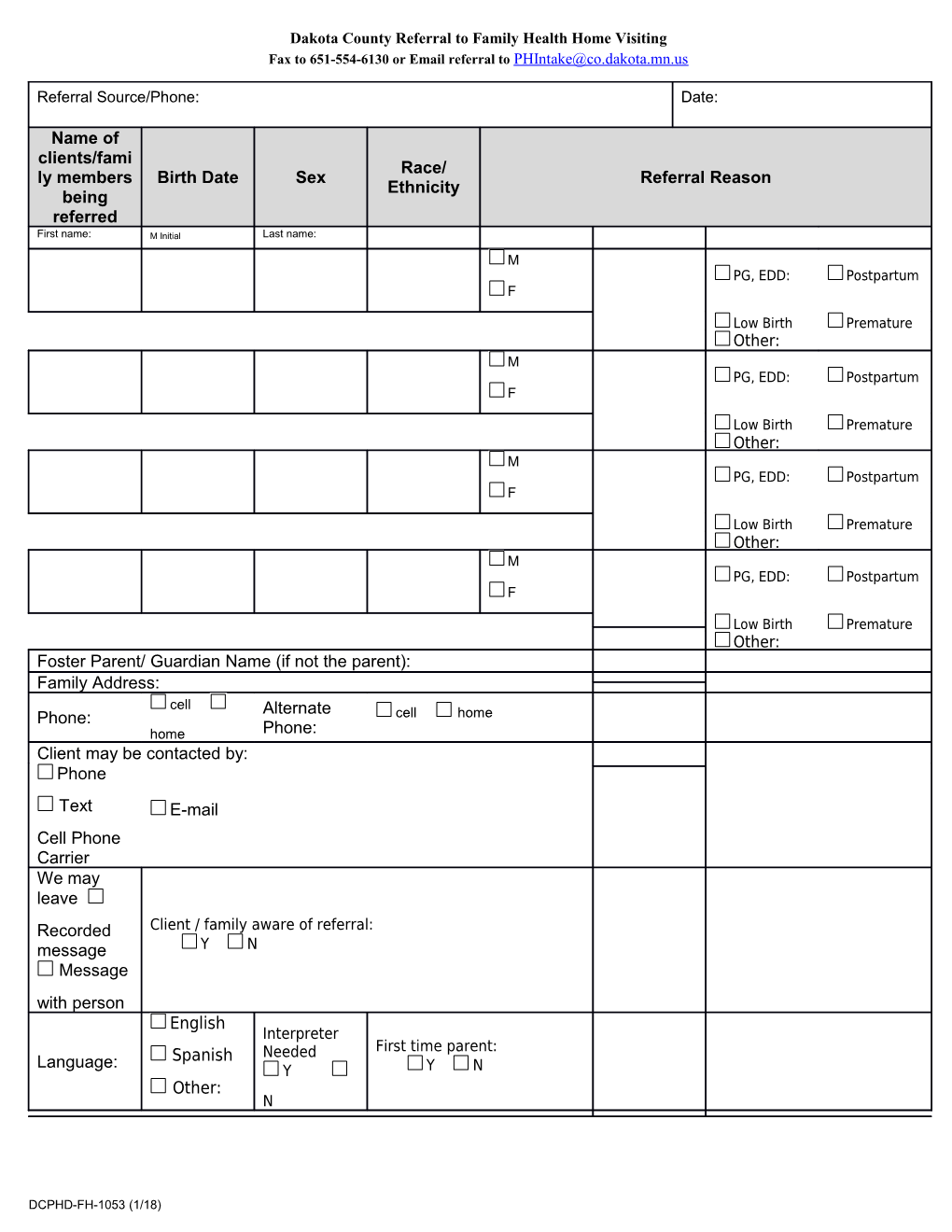 Referral to Family Health Home Visiting