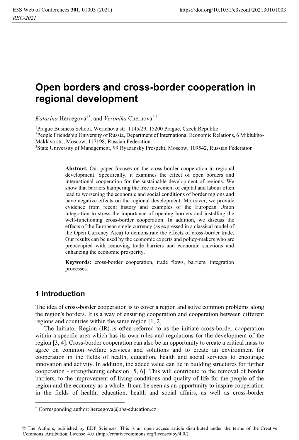 Open Borders and Cross-Border Cooperation in Regional Development