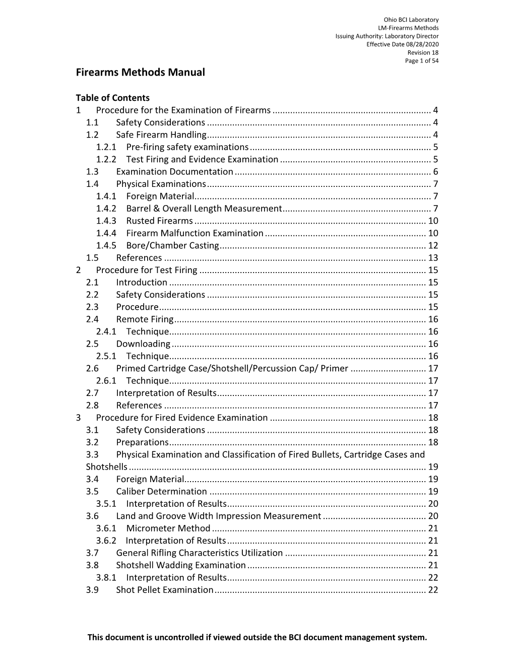 BCI Firearms Methods Manual