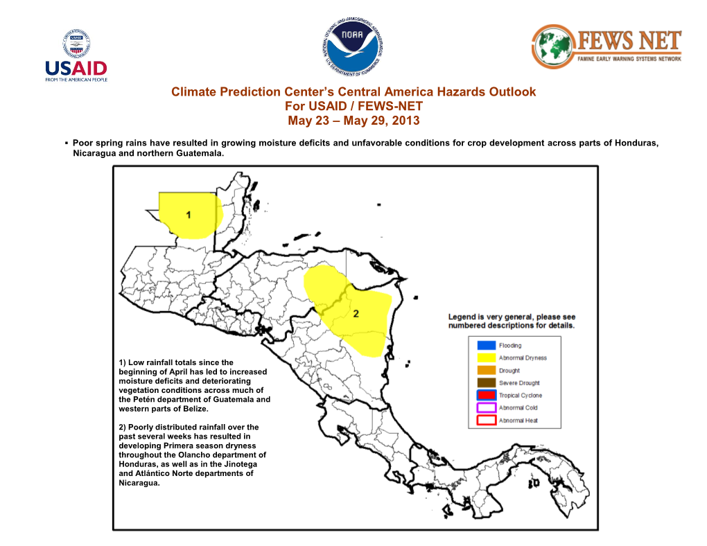 Central America Hazards Outlook, May 23-29, 2013