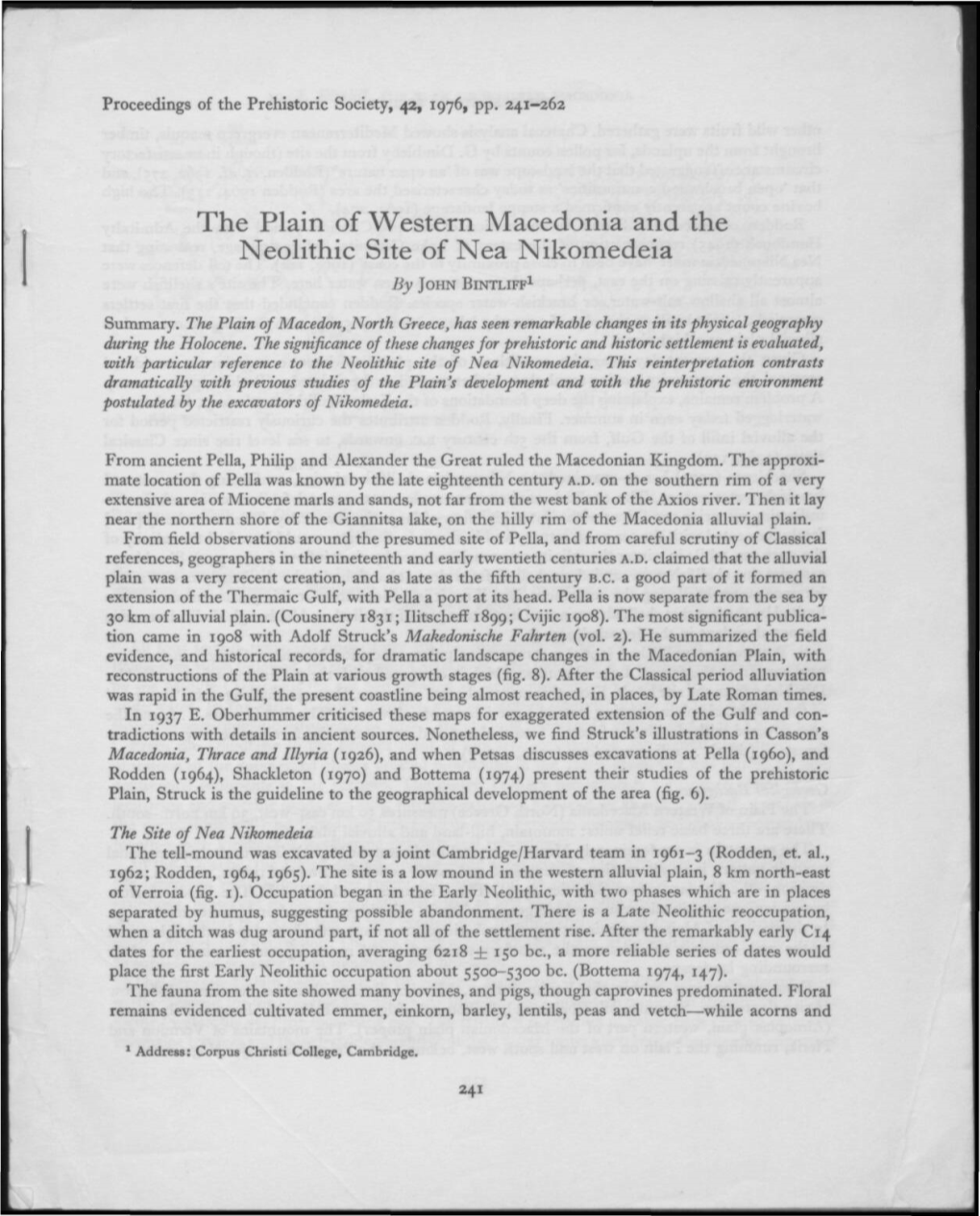 The Plain of Western Macedonia and the Neolithic Site of Nea Nikomedeia by JOHN Bintliff1