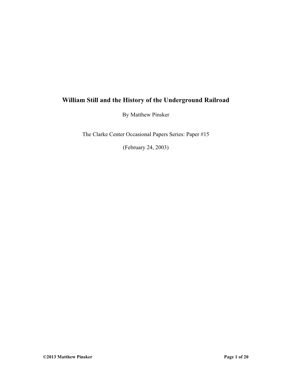 William Still and the History of the Underground Railroad