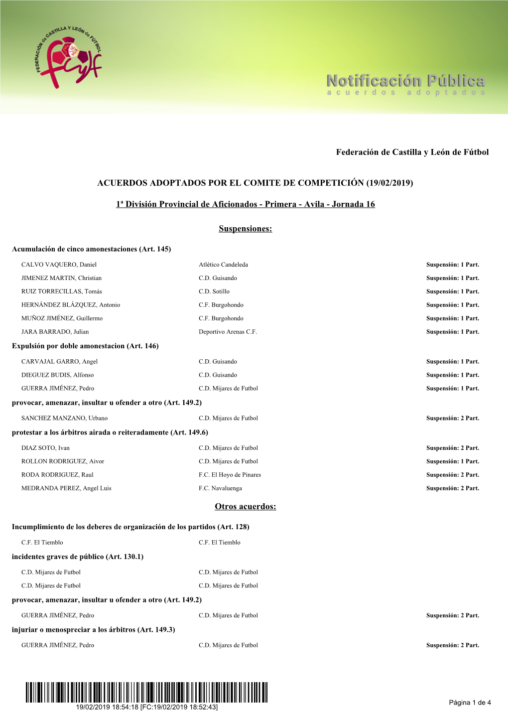 Federación De Castilla Y León De Fútbol ACUERDOS ADOPTADOS