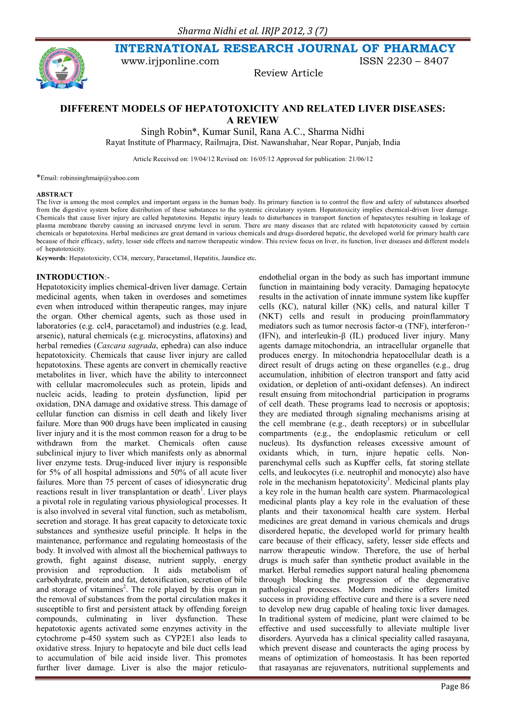 Different Models of Hepatotoxicity and Related Liver Diseases