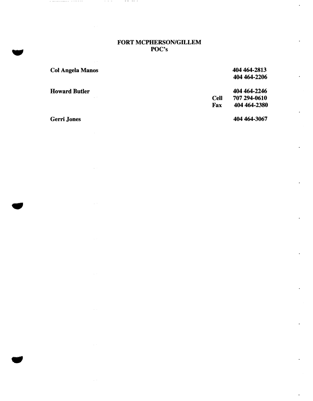 FORT MCPHERSONIGILLEM POC's Col Angela Manos Howard Butler