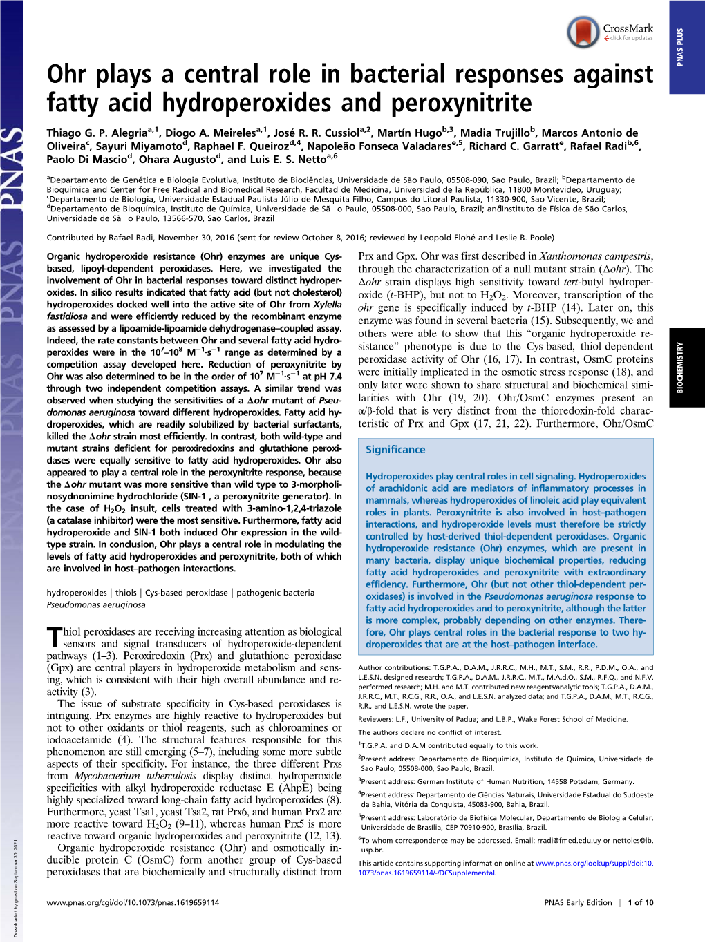 Ohr Plays a Central Role in Bacterial Responses Against Fatty Acid