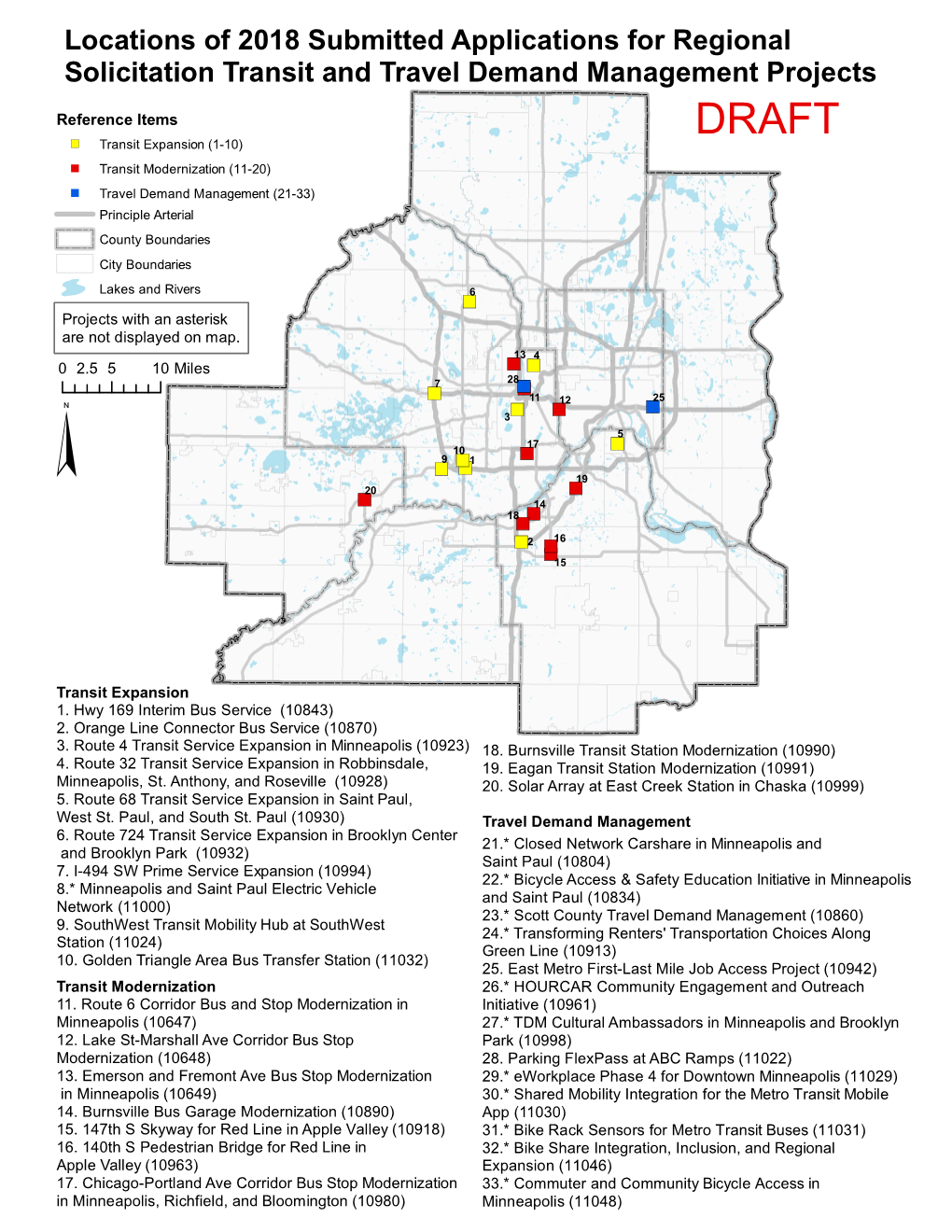 Locations of 2018 Submitted Applications for Regional Solicitation Transit and Travel Demand Management Projects