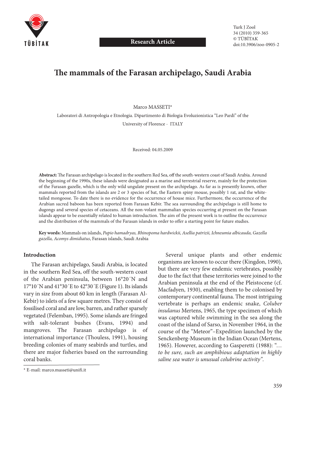 The Mammals of the Farasan Archipelago, Saudi Arabia