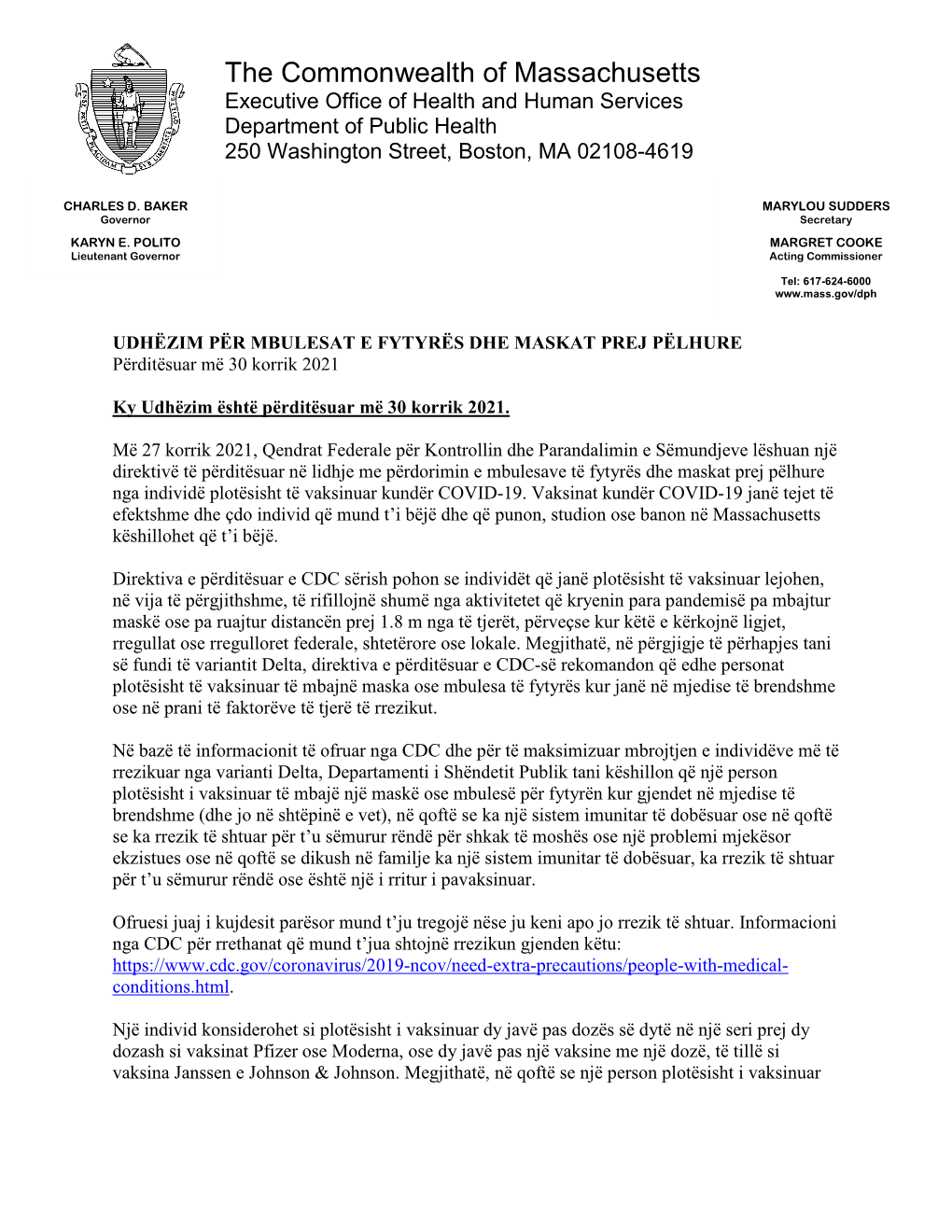 The Commonwealth of Massachusetts Executive Office of Health and Human Services Department of Public Health 250 Washington Street, Boston, MA 02108-4619