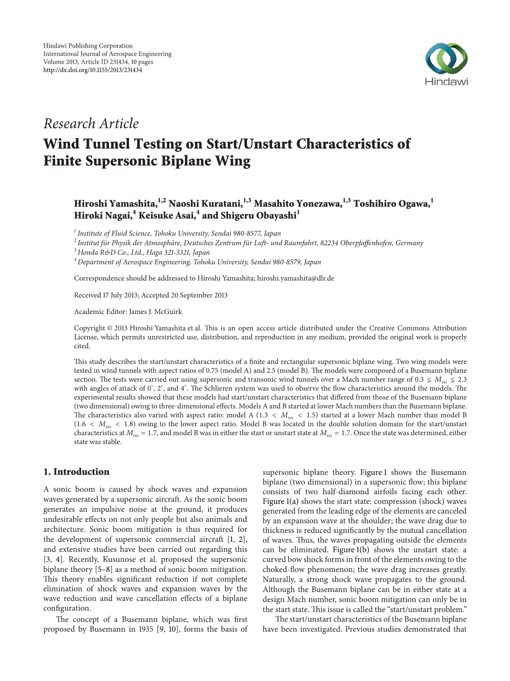 Wind Tunnel Testing on Start/Unstart Characteristics of Finite Supersonic Biplane Wing