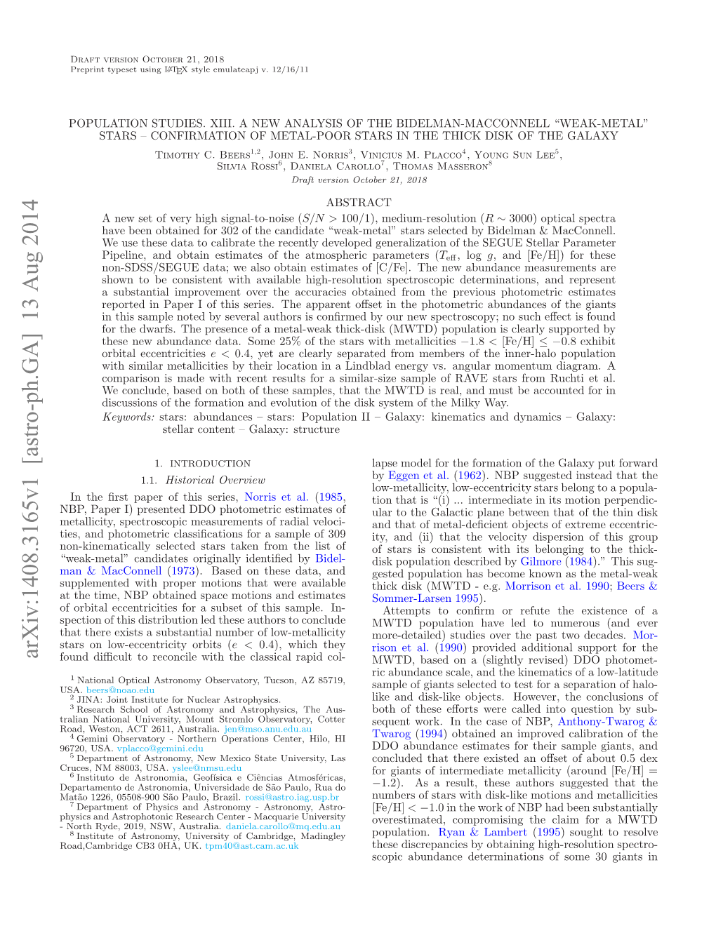 Population Studies. XIII. a New Analysis of the Bidelman