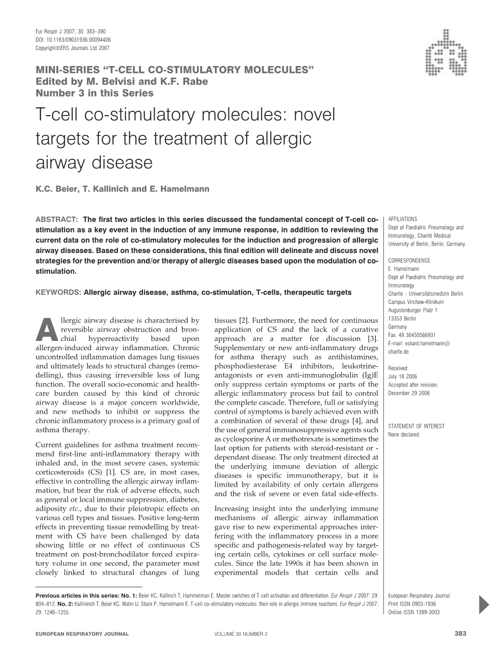 Novel Targets for the Treatment of Allergic Airway Disease