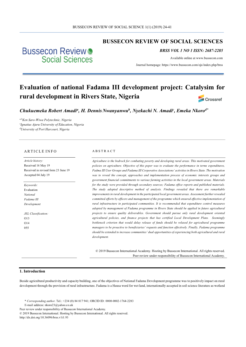 Catalysim for Rural Development in Rivers State, Nigeria