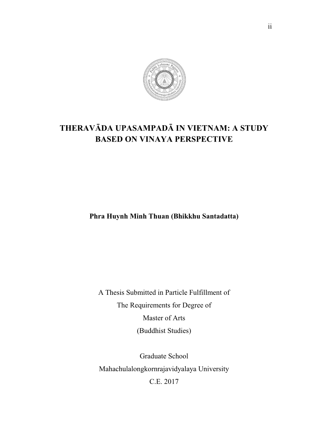 Theravāda Upasampadā in Vietnam: a Study Based on Vinaya Perspective