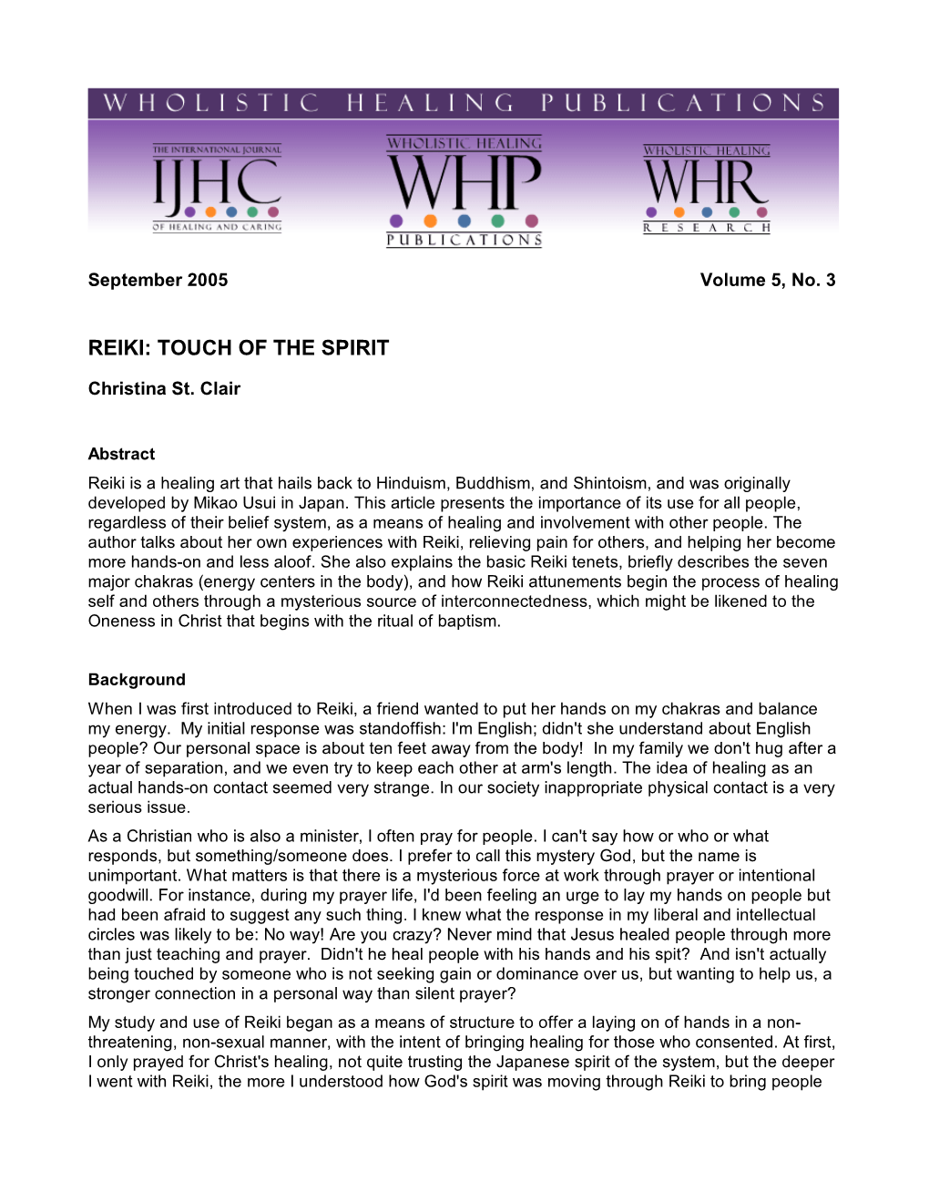 Reiki: Touch of the Spirit