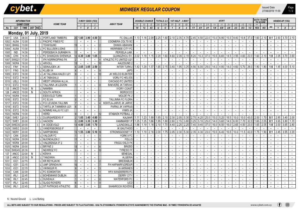 Midweek Regular Coupon 27/06/2019 11:55 1 / 2