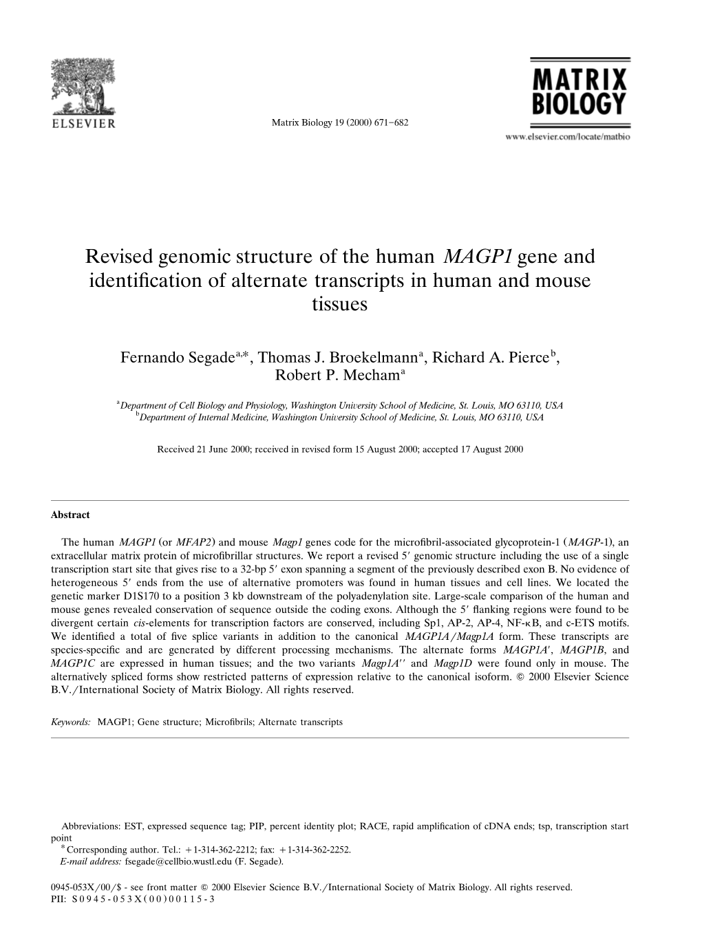 Revised Genomic Structure of the Human Magp1gene And