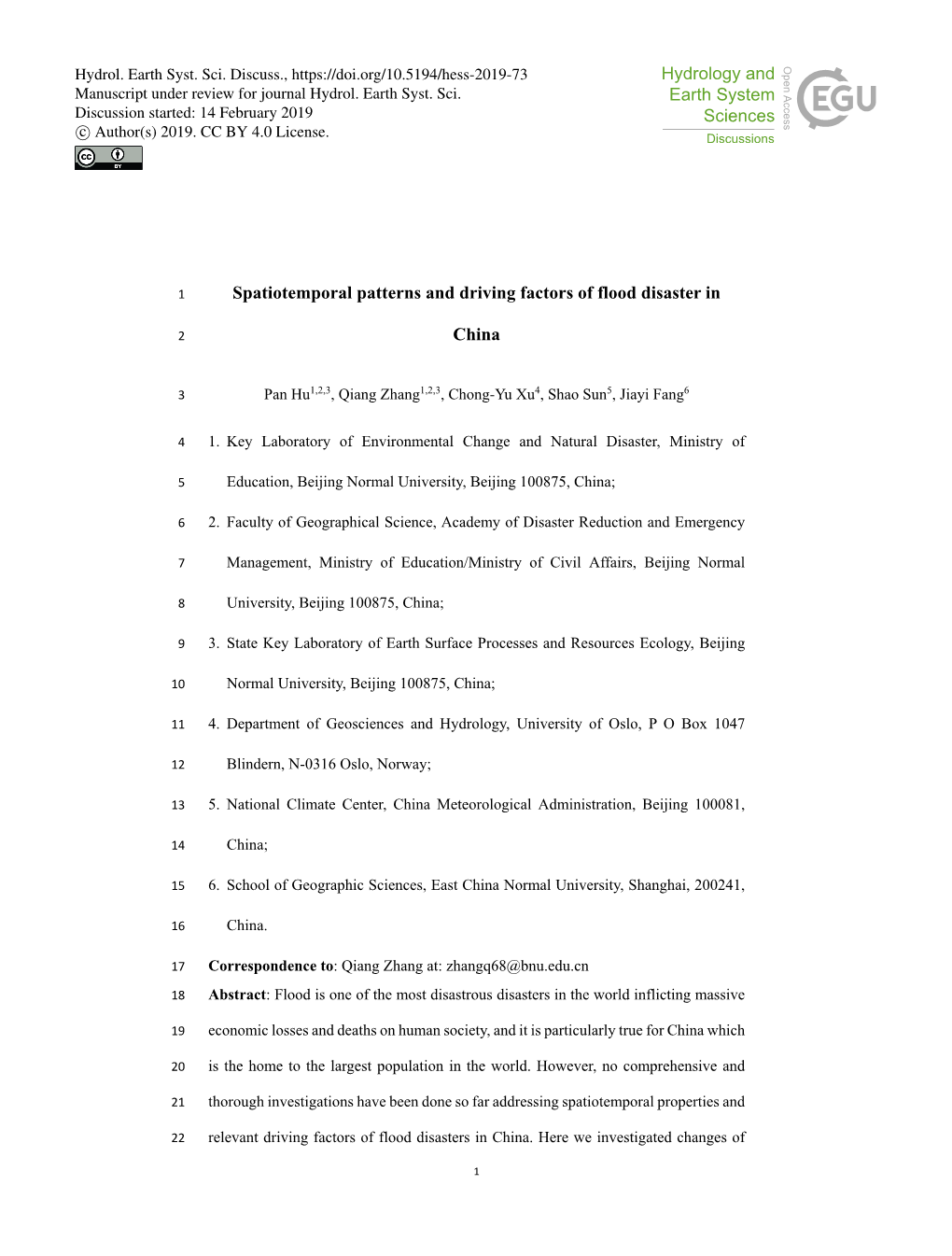 Spatiotemporal Patterns and Driving Factors of Flood Disaster in China