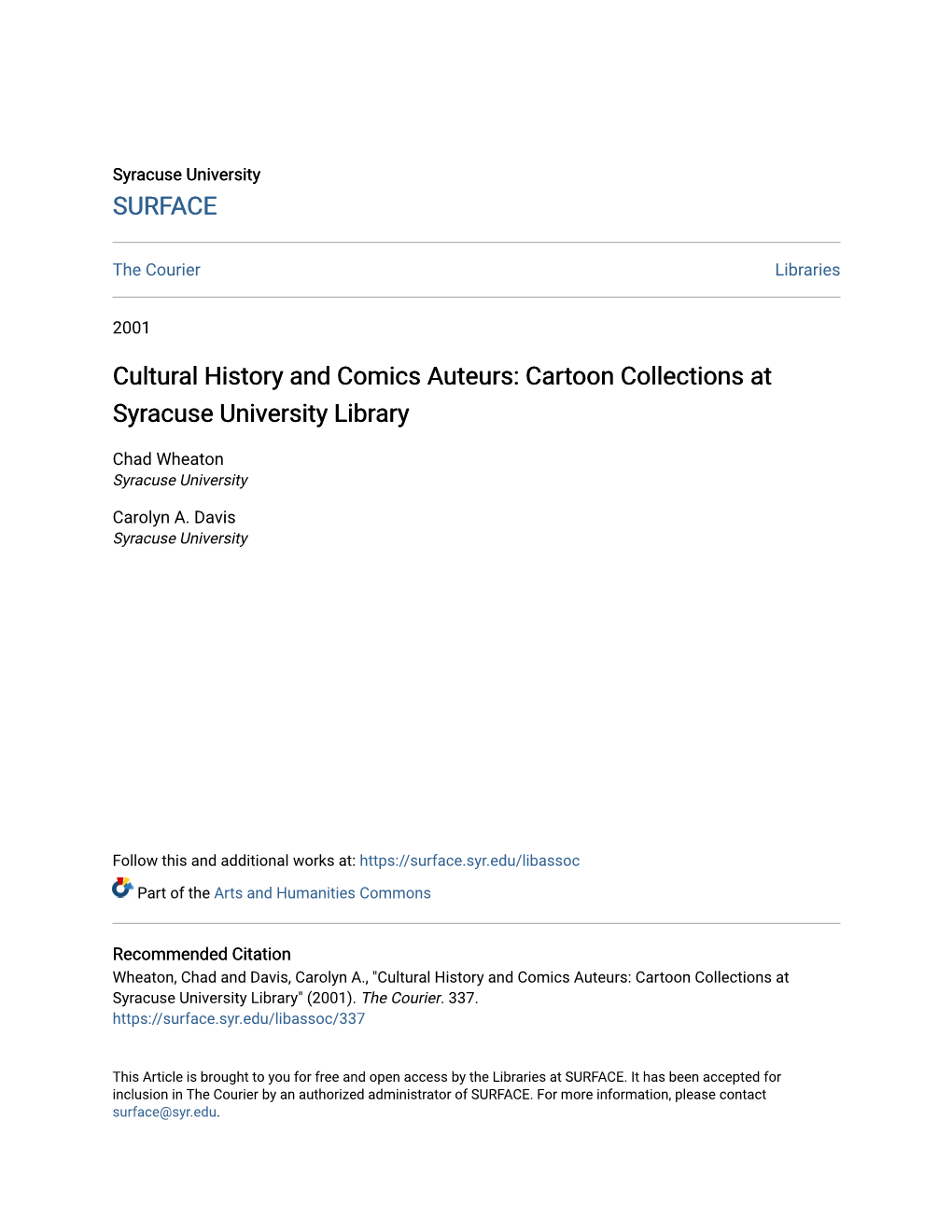 Cultural History and Comics Auteurs: Cartoon Collections at Syracuse University Library