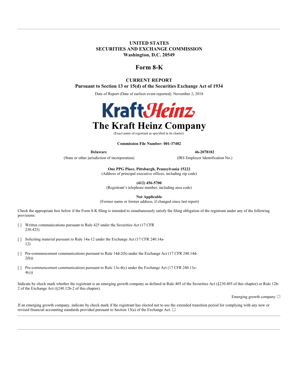 The Kraft Heinz Company (Exact Name of Registrant As Specified in Its Charter)