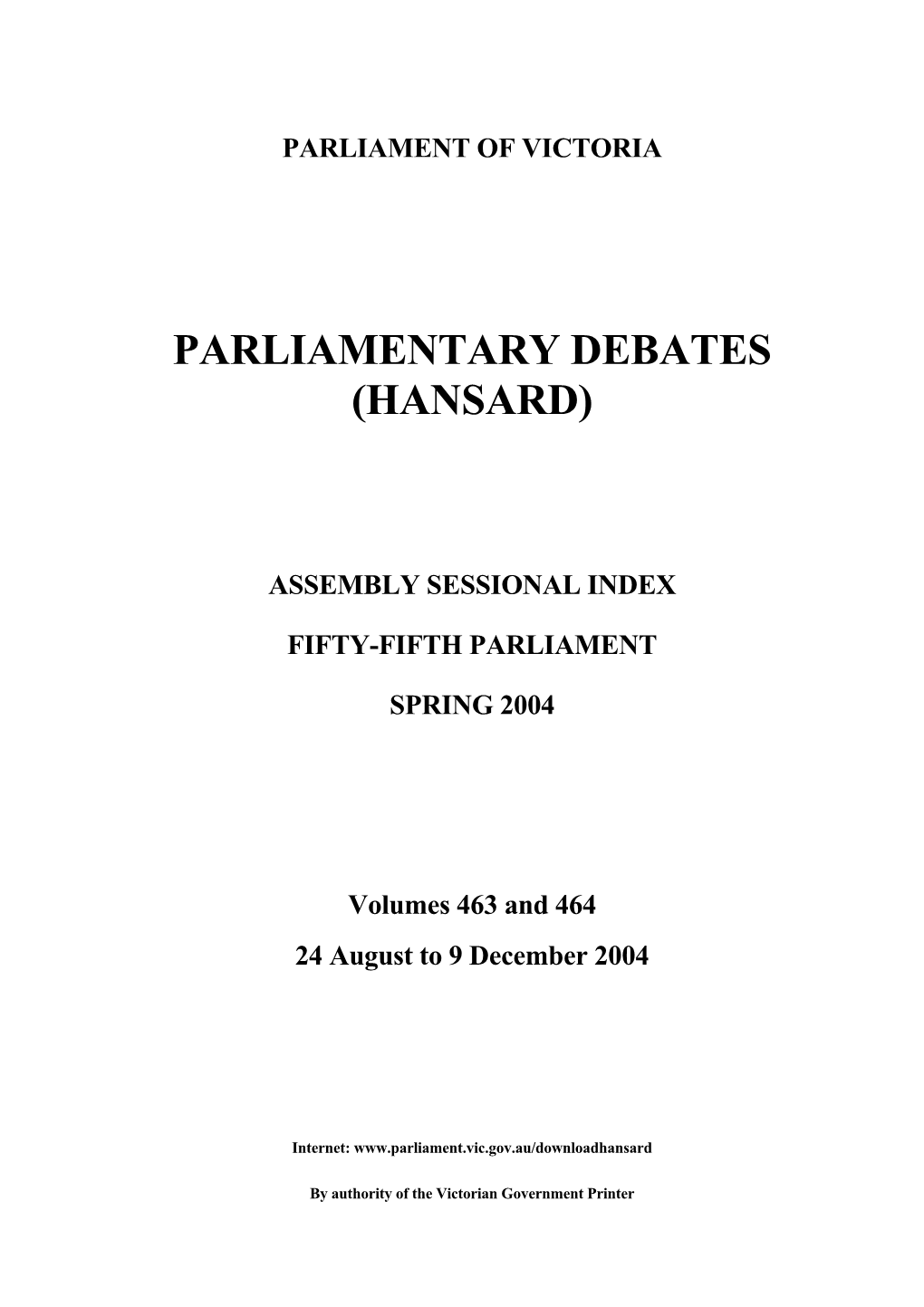 Parliament of Victoria Parliamentary Debates