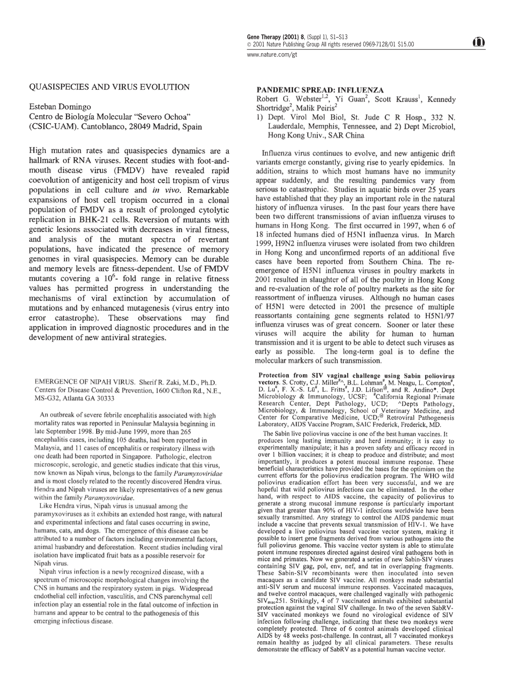 QUASISPECIES and VIRUS EVOLUTION Esteban