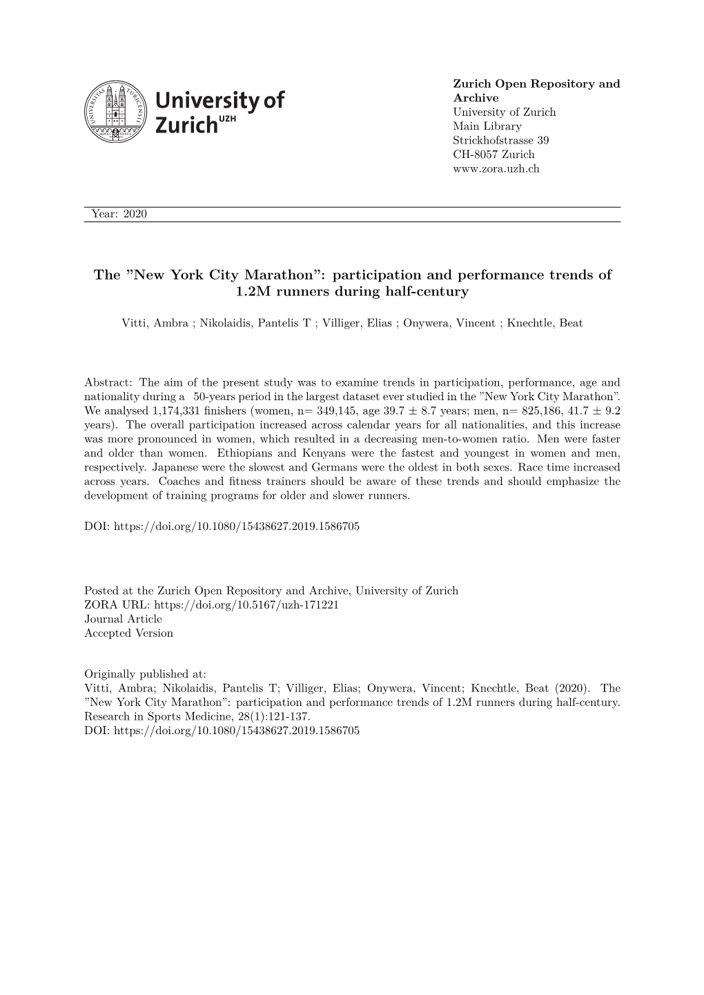 Participation and Performance Trends of 1.2M Runners in the 'New York
