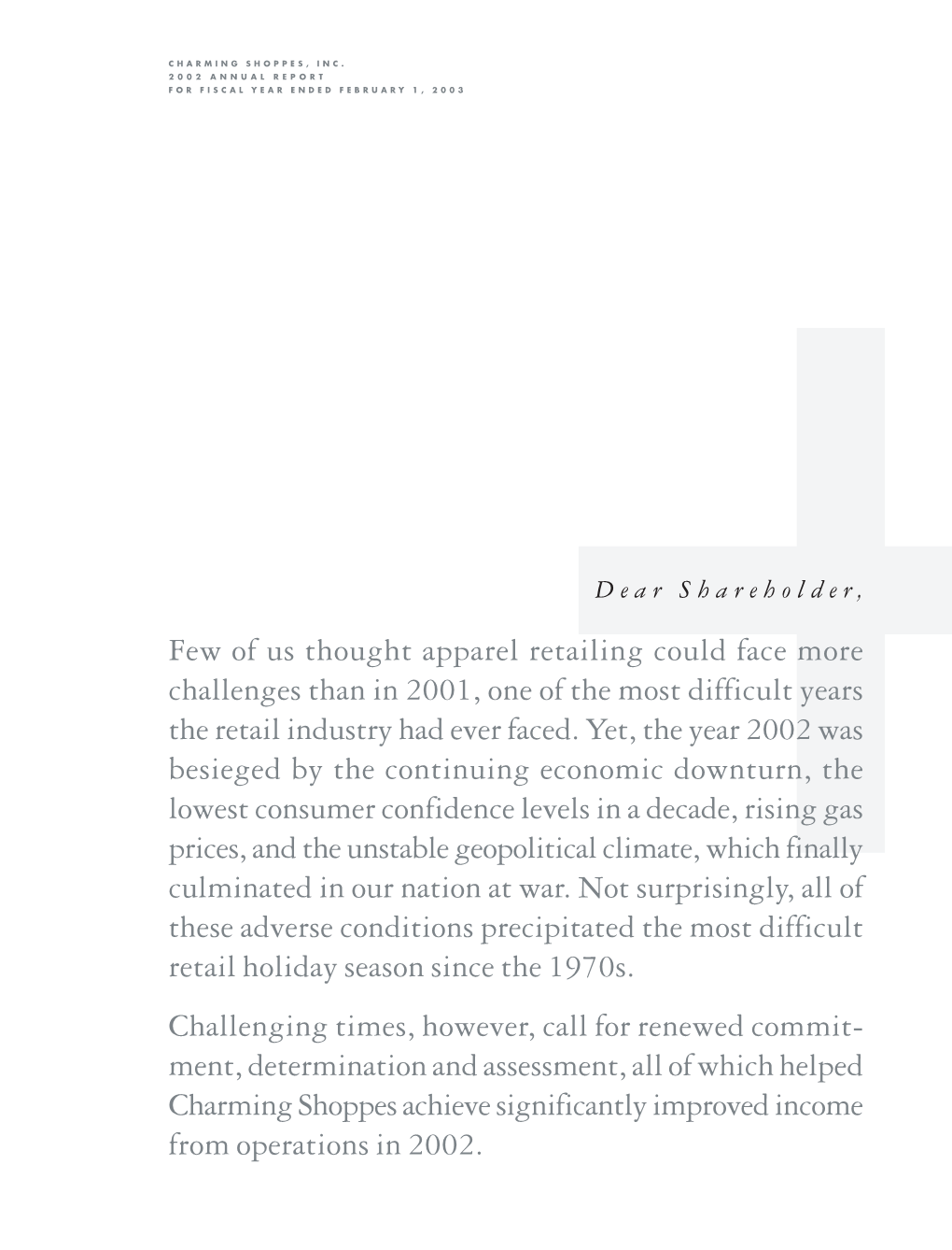 Charming Shoppes, Inc. 2002 Annual Report for Fiscal Year Ended February 1, 2003
