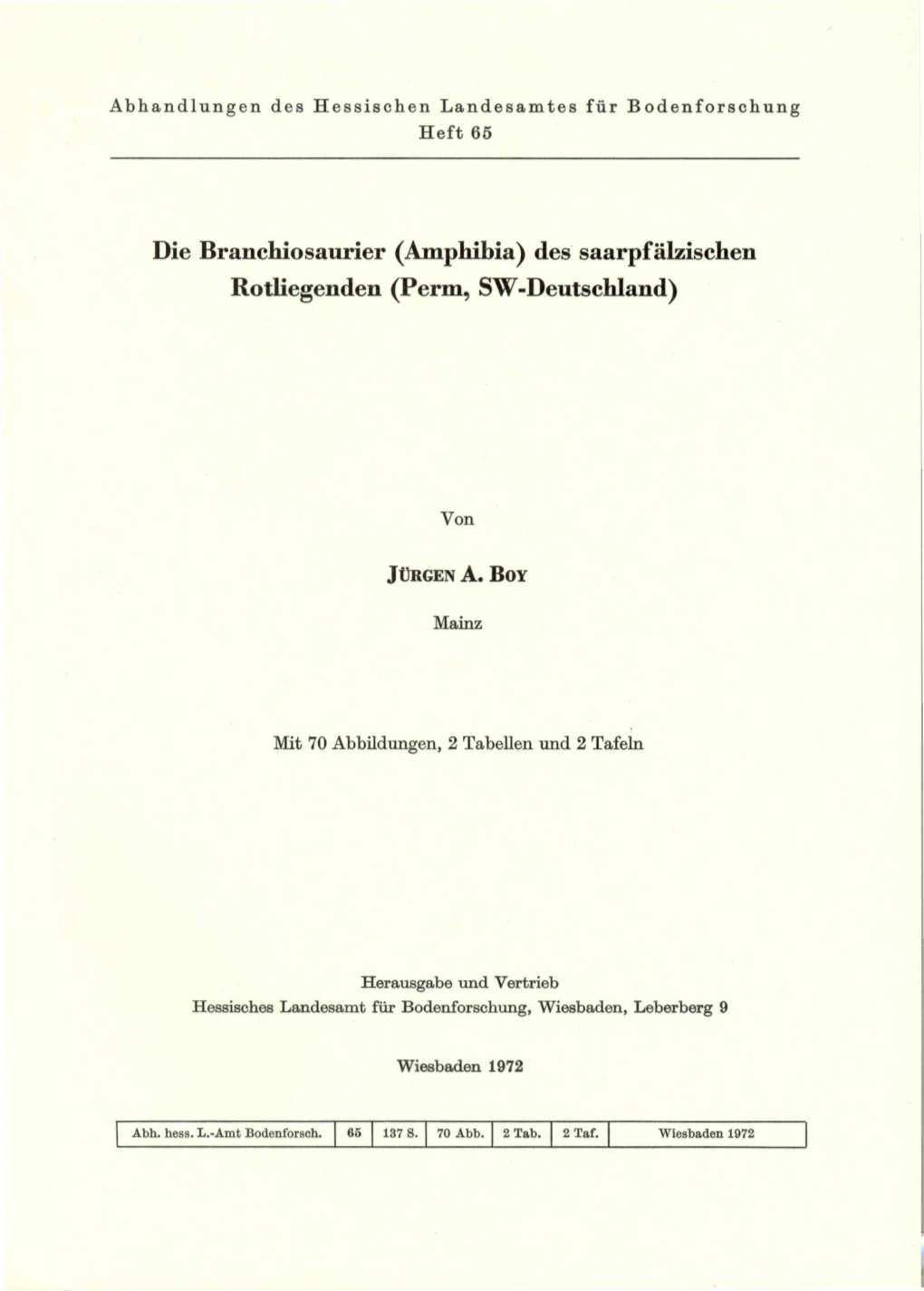 Die Branchiosaurier (Amphibia) Des Saarpfalzischen Rotliegenden (Perm, SW-Deutschland)