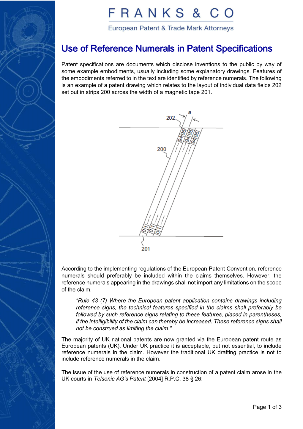 Use of Reference Numerals in Patent Specifications