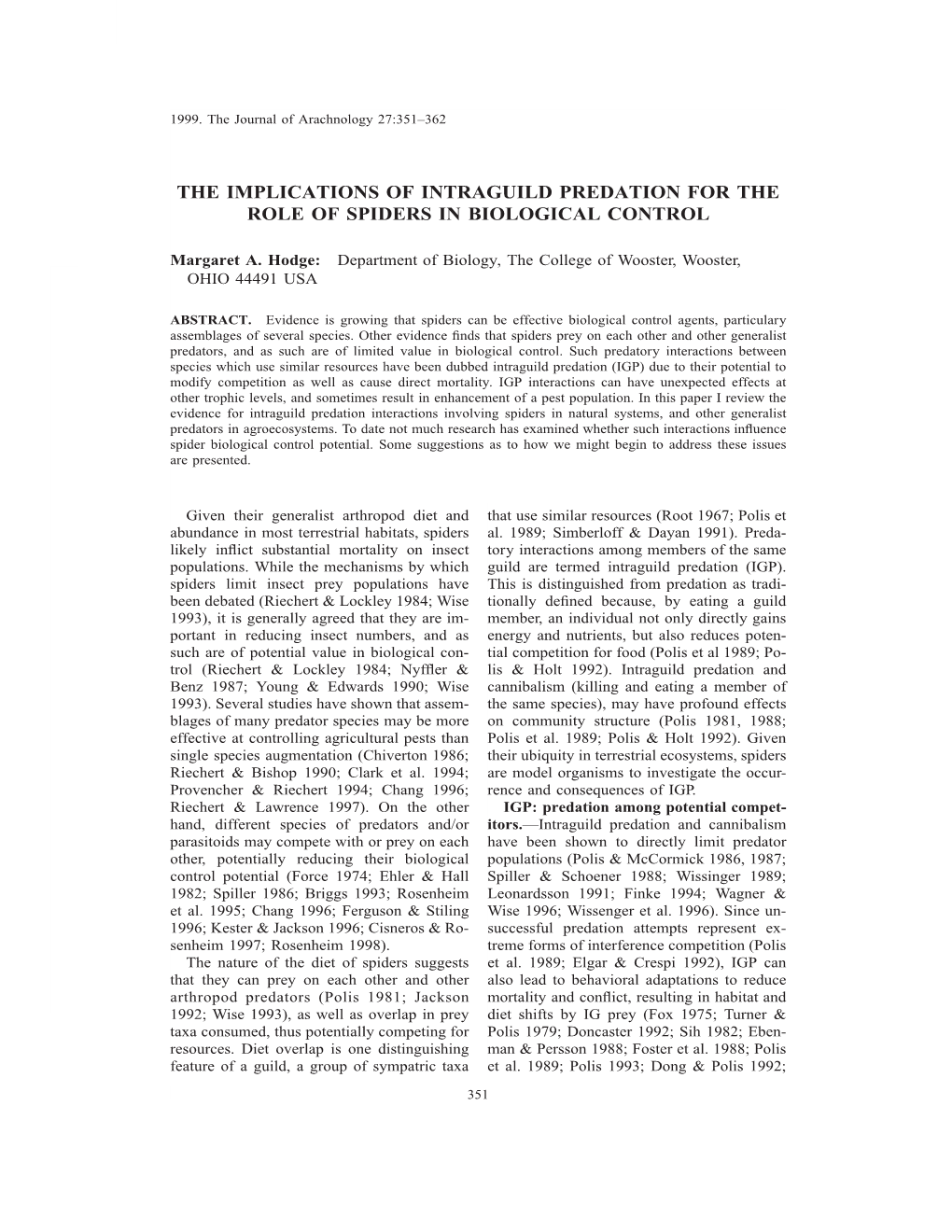 The Implications of Intraguild Predation for the Role of Spiders in Biological Control