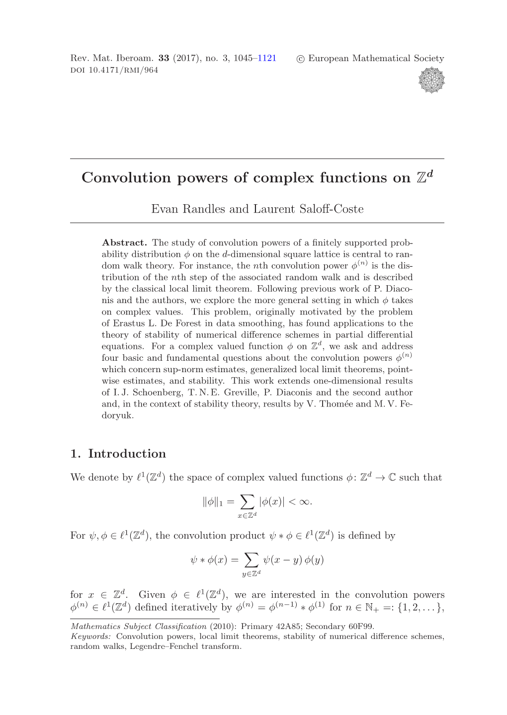 Convolution Powers of Complex Functions on Zd