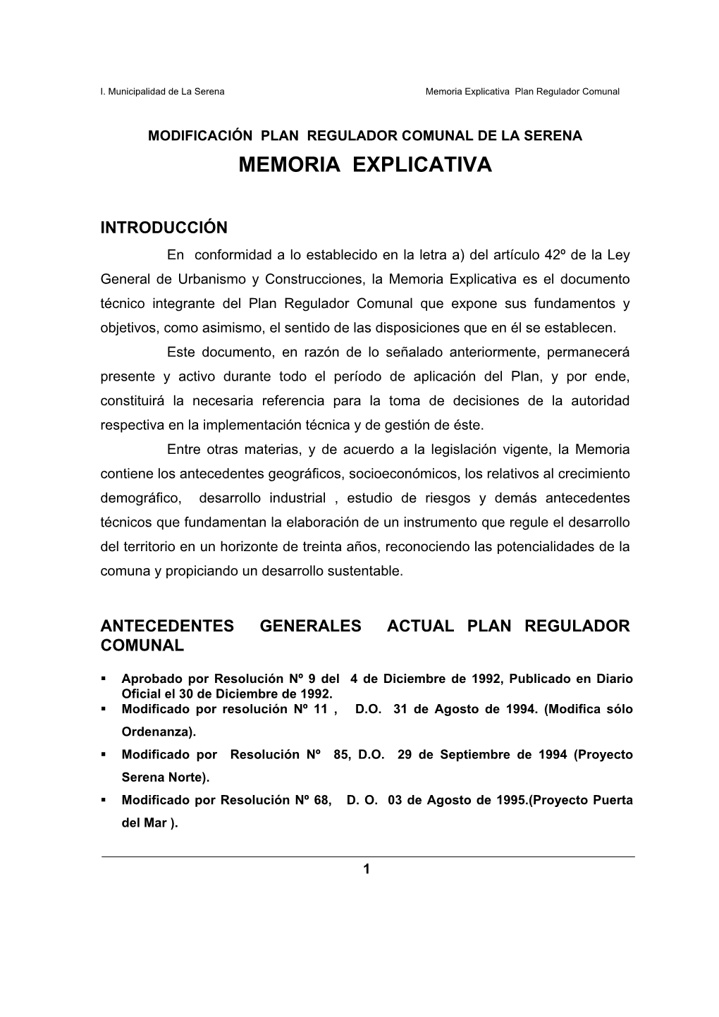 Memoria Explicativa Plan Regulador Comunal