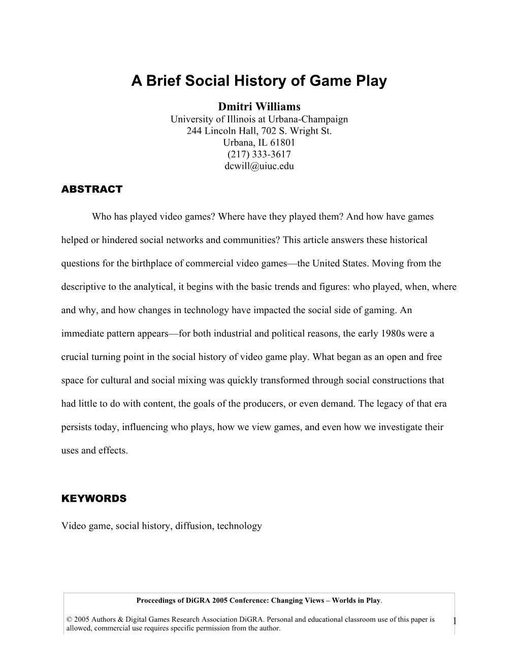 A Brief Social History of Game Play