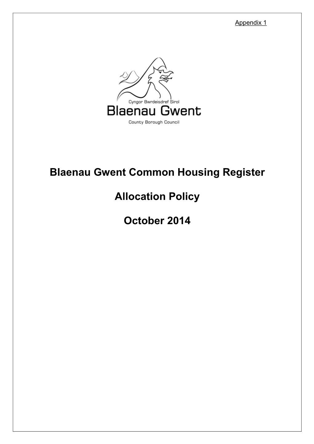 Blaenau Gwent Common Housing Register Allocation Policy October