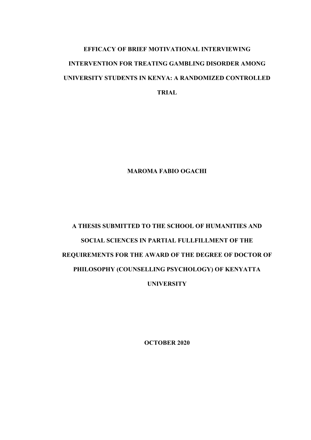 Efficacy of Brief Motivational Interviewing