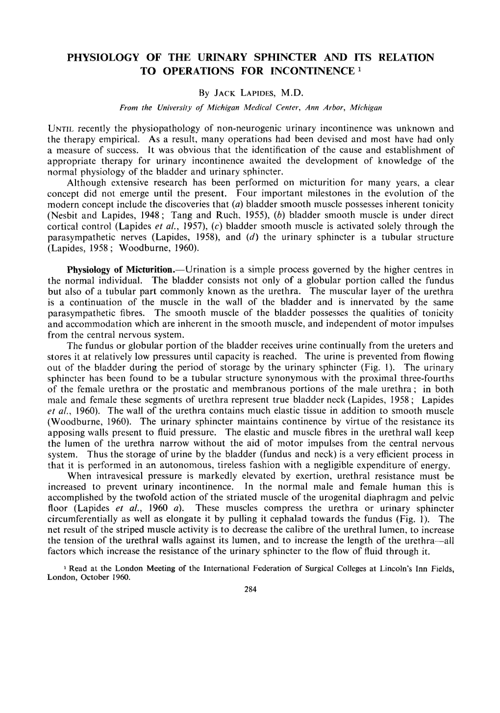 Physiology of the Urinary Sphincter and Its Relation to Operations for Incontinence