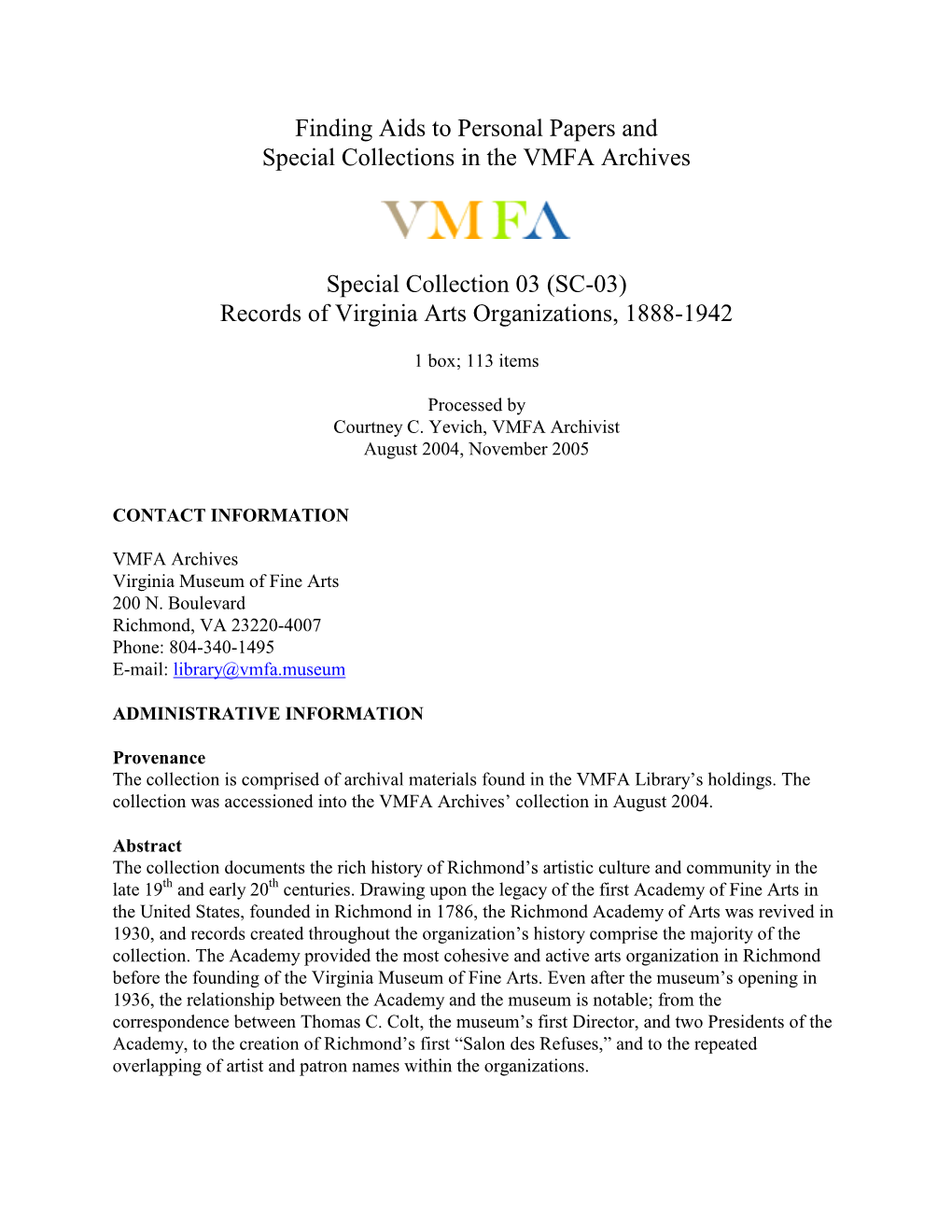 SC-03 Records of Virginia Arts Organizations, 1888-1942