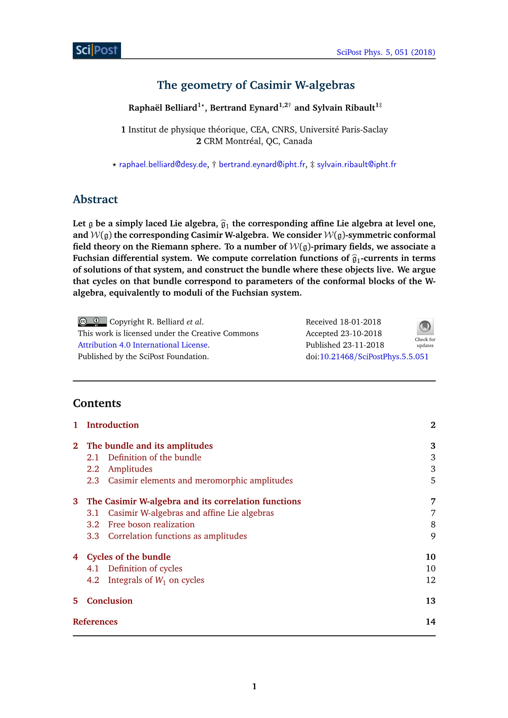 The Geometry of Casimir W-Algebras Abstract Contents