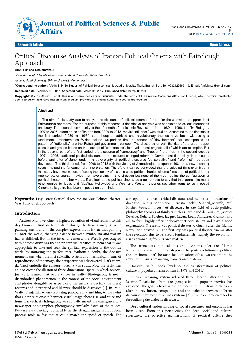 Critical Discourse Analysis of Iranian Political Cinema with Fairclough