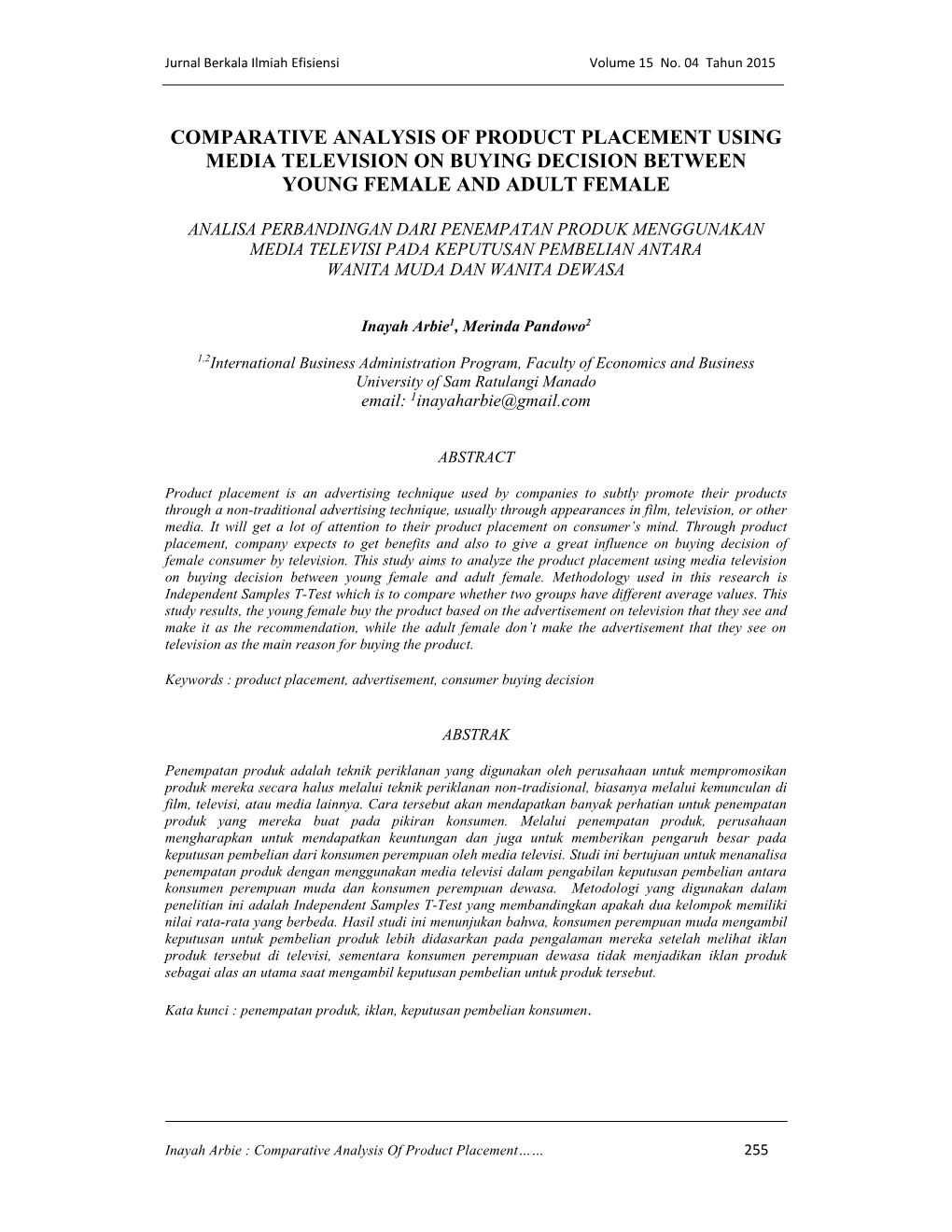 Comparative Analysis of Product Placement Using Media Television on Buying Decision Between Young Female and Adult Female