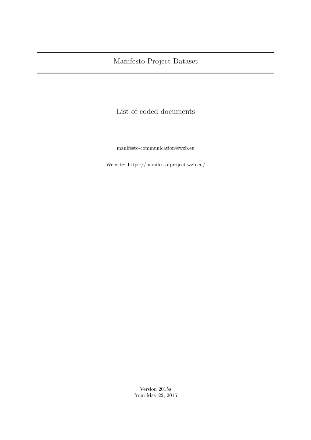 Manifesto Project Dataset List of Coded Documents Version 2015A