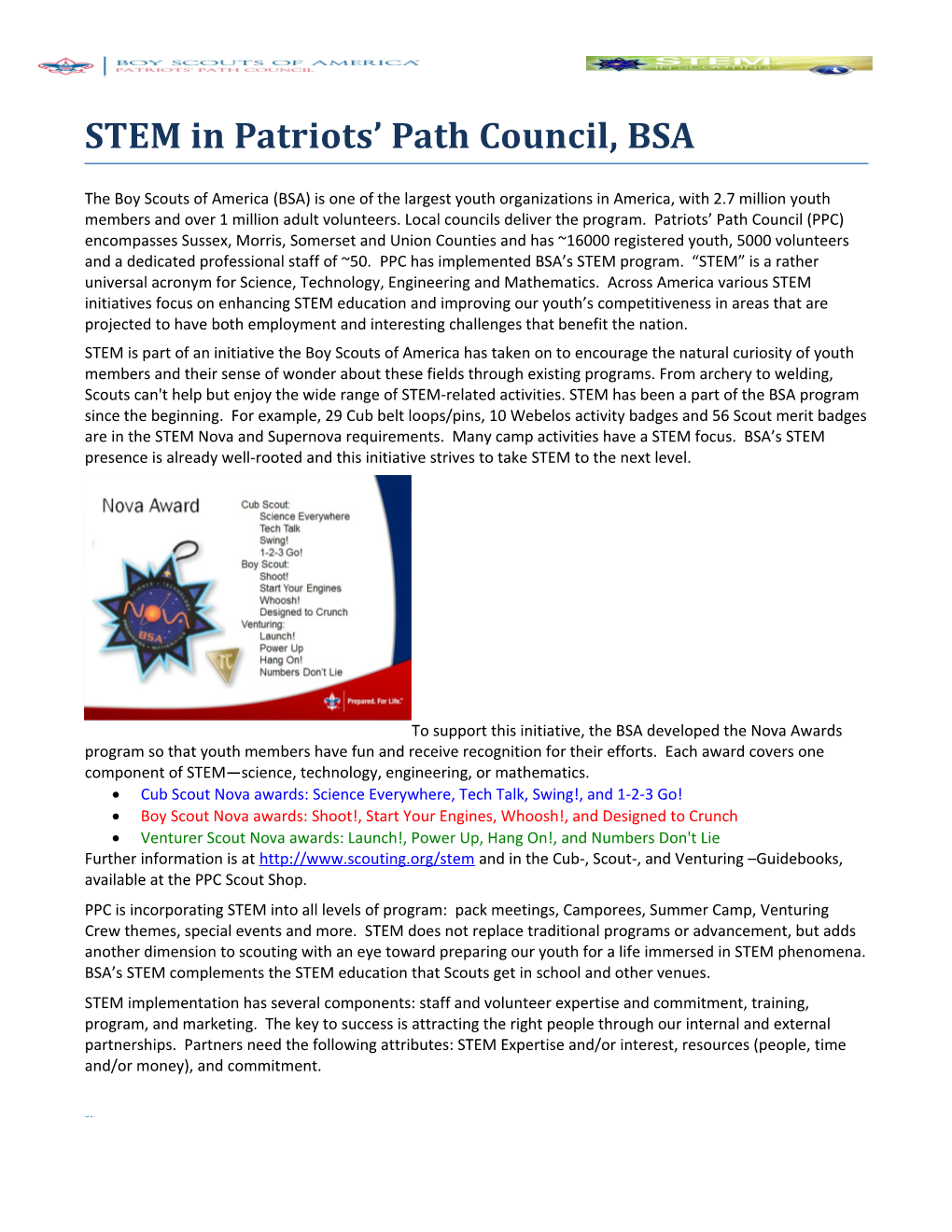 STEM in Patriots Path Council, BSA