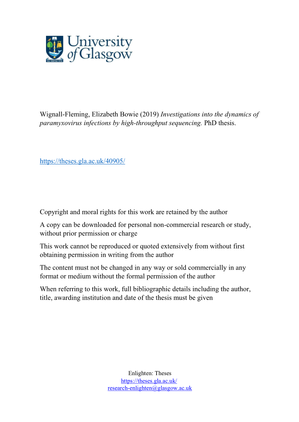 Wignall-Fleming, Elizabeth Bowie (2019) Investigations Into the Dynamics of Paramyxovirus Infections by High-Throughput Sequencing