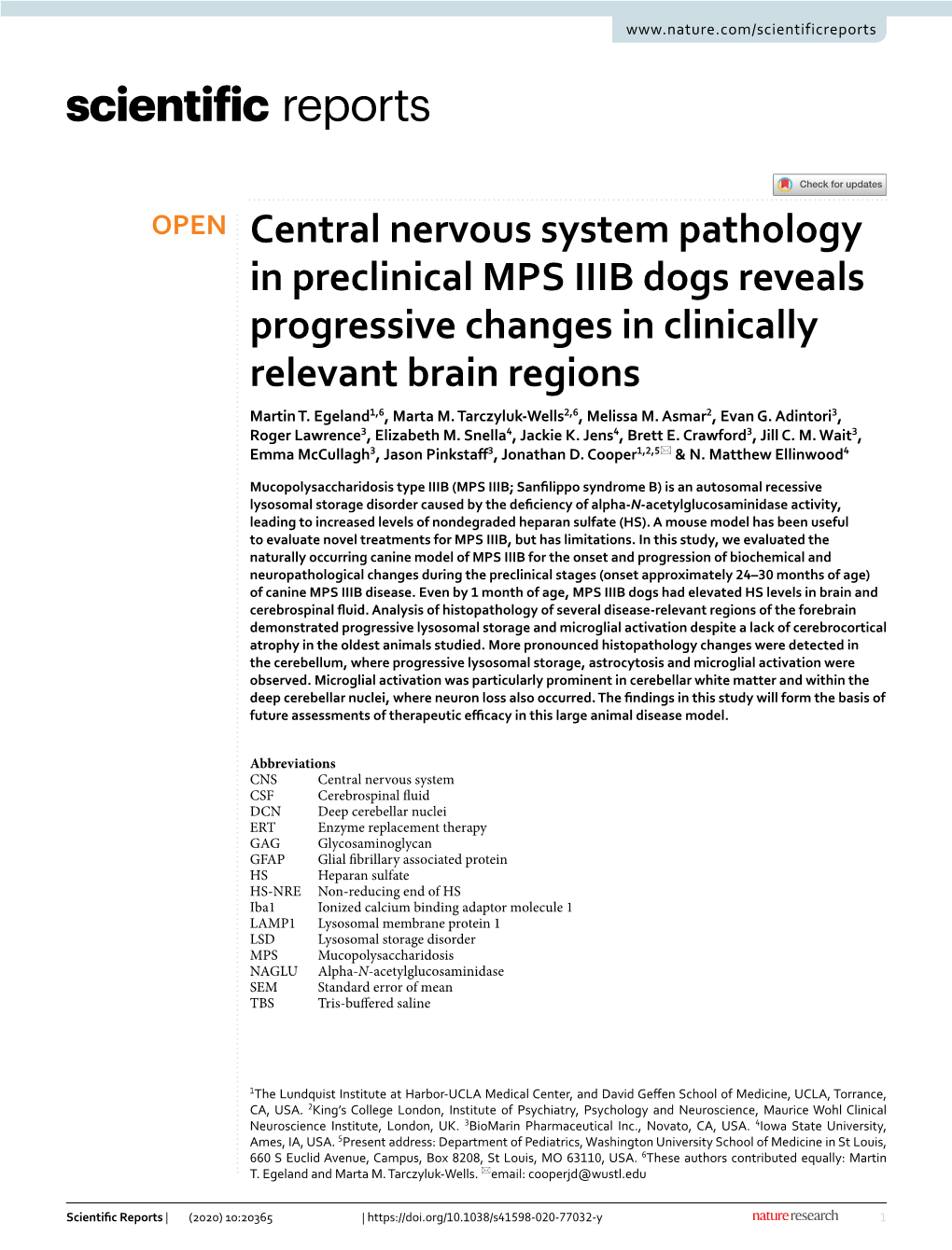 Central Nervous System Pathology in Preclinical MPS IIIB Dogs Reveals Progressive Changes in Clinically Relevant Brain Regions Martin T