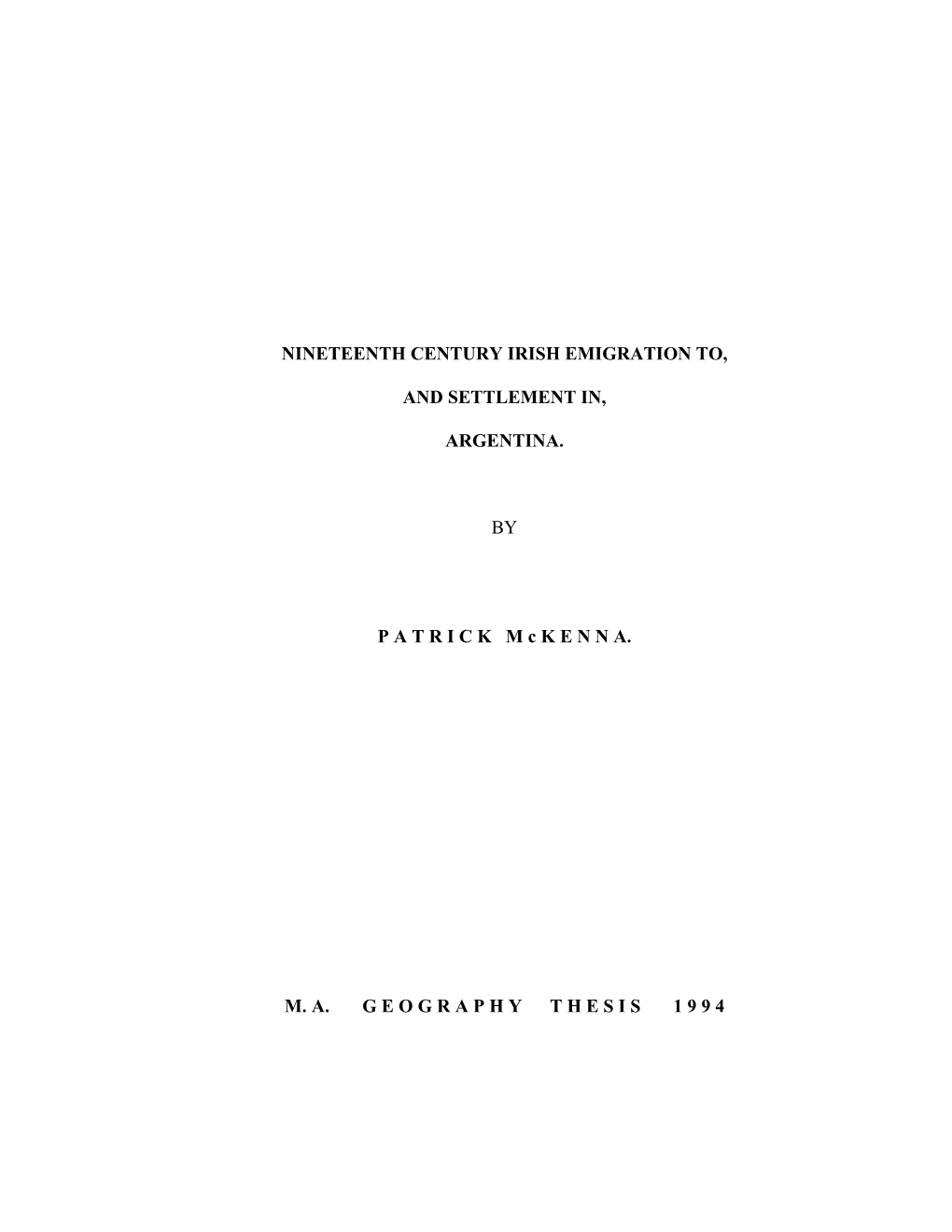 Nineteenth Century Irish Emigration To