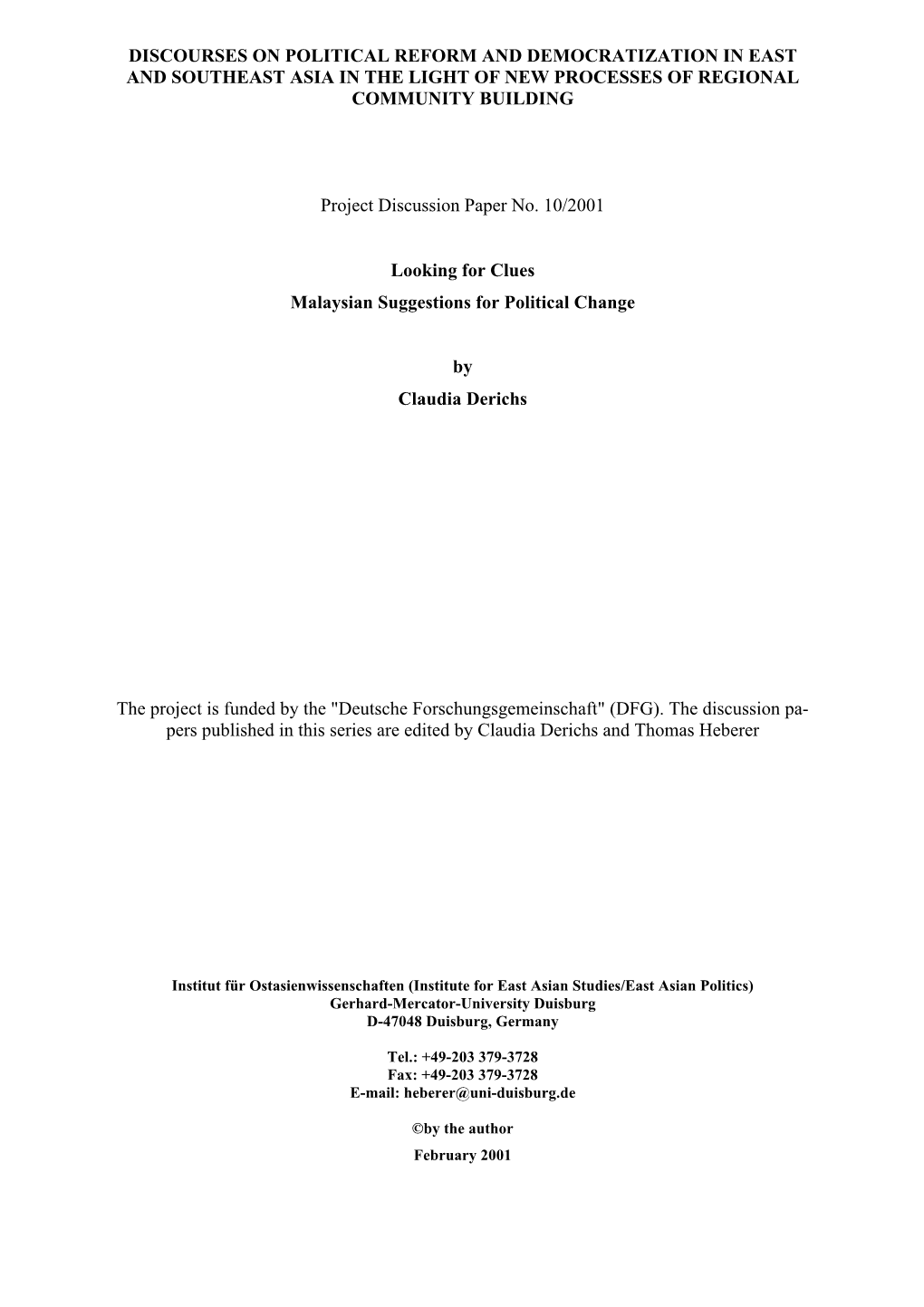 Discourses on Political Reform and Democratization in East and Southeast Asia in the Light of New Processes of Regional Community Building